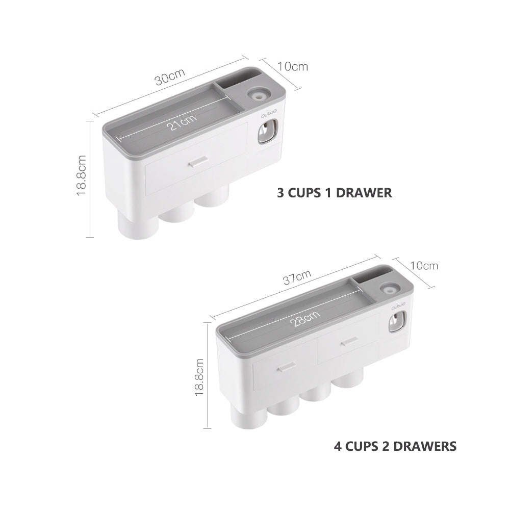 Toothbrush Holders with 3-4 Cups Automatic Toothpaste Dispenser Kit(4 Cups 2 Drawer) V462-HG-117-02