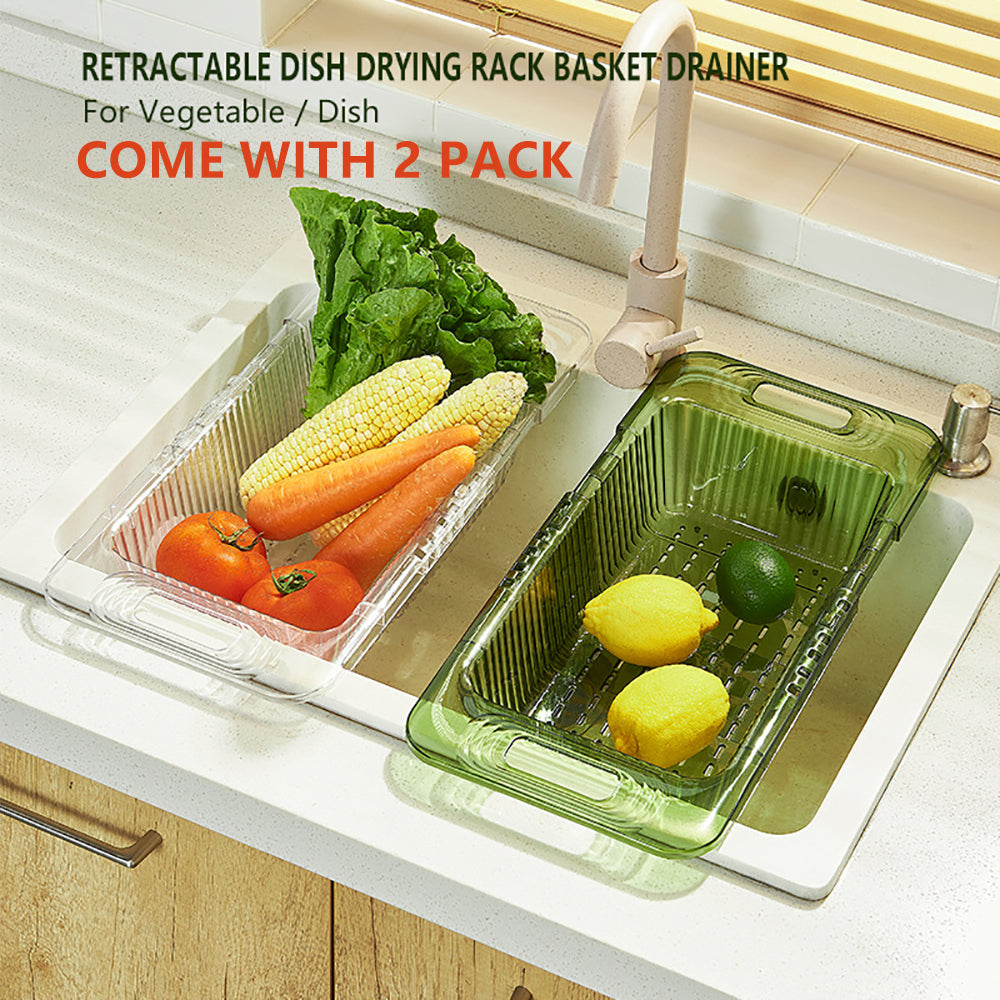 2 Pack Retractable Dish Drying Rack Basket Drainer Over The Sink(Clear) V462-HG-133-01