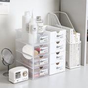 4 Pcs Set Stackable Desktop storage Box Drawer Transparent Plastic Stationery Cosmetic Organizer Box(Clear) V462-HG-150-02