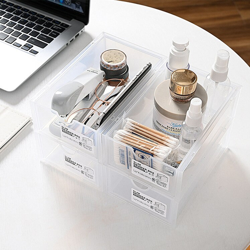 4 Pcs Set Stackable Desktop storage Box Drawer Transparent Plastic Stationery Cosmetic Organizer Box(Clear) V462-HG-150-02