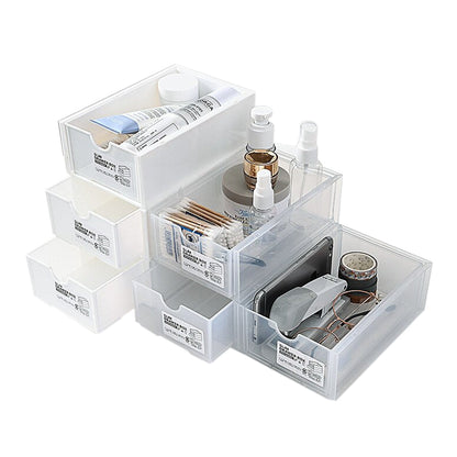 4 Pcs Set Stackable Desktop storage Box Drawer Transparent Plastic Stationery Cosmetic Organizer Box(Clear) V462-HG-150-02
