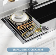 Kitchen Roll-Up Dish Drying Rack Foldable Drainer Over Sink 304-Stainless Steel(Small:47*24cm) V462-HG-166-01