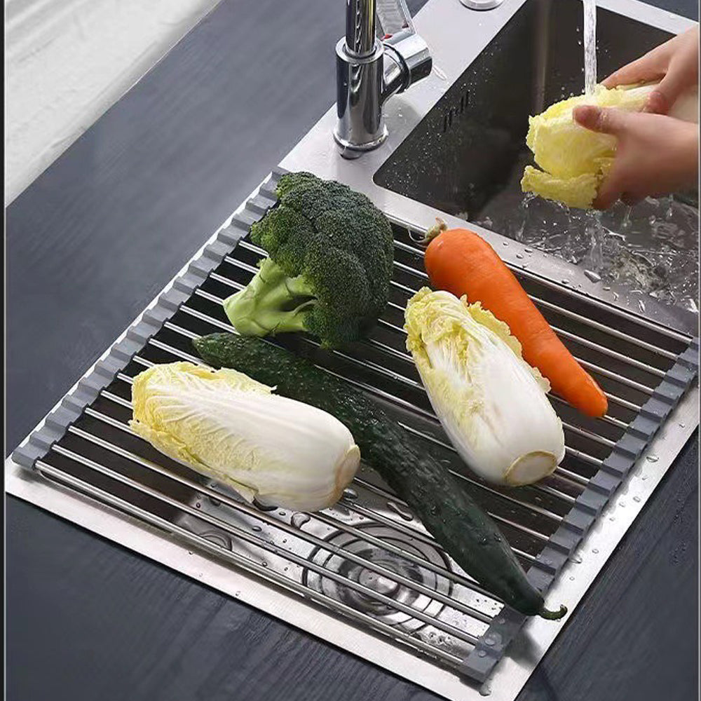 Kitchen Roll-Up Dish Drying Rack Foldable Drainer Over Sink 304-Stainless Steel(Small:47*24cm) V462-HG-166-01