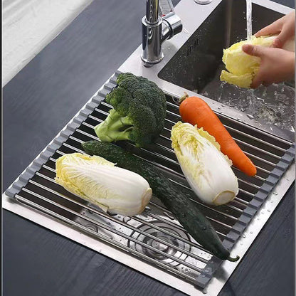 Kitchen Roll-Up Dish Drying Rack Foldable Drainer Over Sink 304-Stainless Steel(Small:47*24cm) V462-HG-166-01