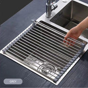 Kitchen Roll-Up Dish Drying Rack Foldable Drainer Over Sink 304-Stainless Steel(Small:47*24cm) V462-HG-166-01