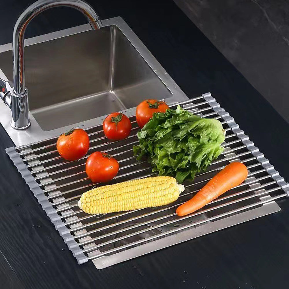 Kitchen Roll-Up Dish Drying Rack Foldable Drainer Over Sink 304-Stainless Steel(Small:47*24cm) V462-HG-166-01