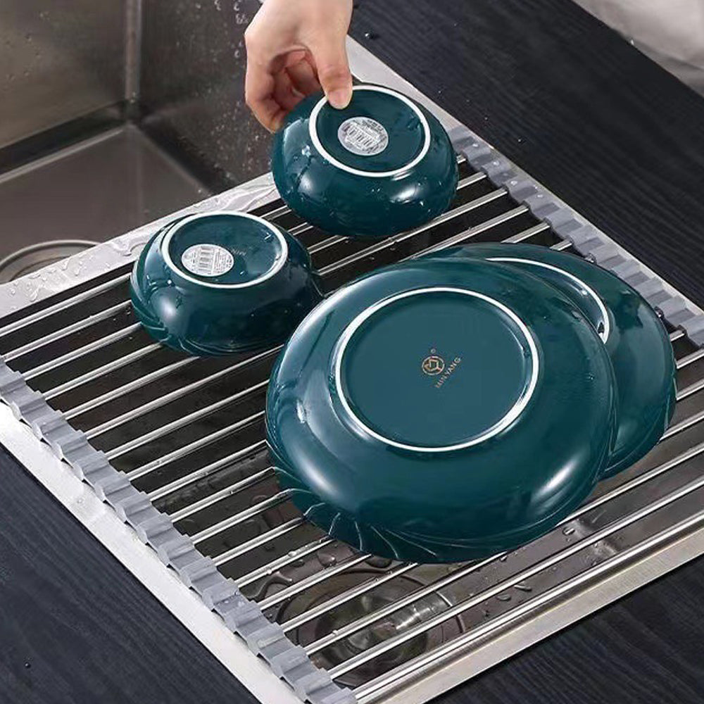 Kitchen Roll-Up Dish Drying Rack Foldable Drainer Over Sink 304-Stainless Steel(Small:47*24cm) V462-HG-166-01