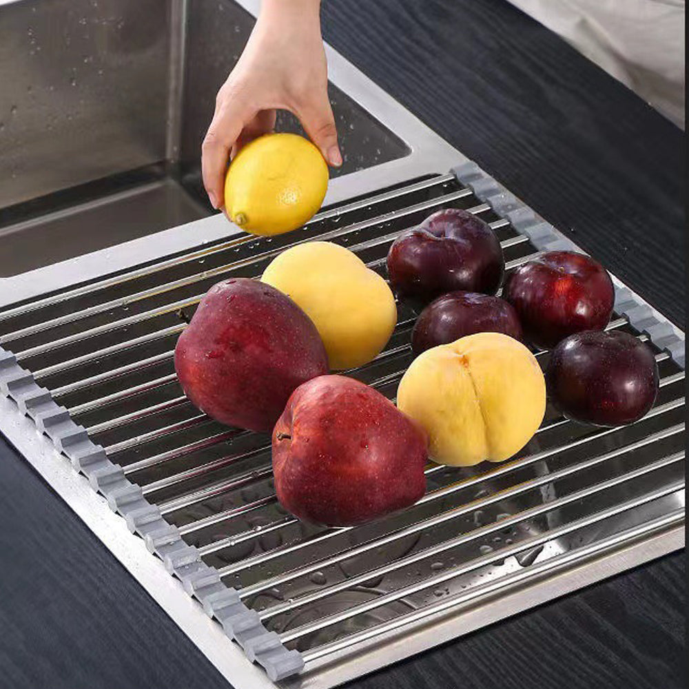 Kitchen Roll-Up Dish Drying Rack Foldable Drainer Over Sink 304-Stainless Steel(Small:47*24cm) V462-HG-166-01