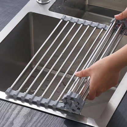 Kitchen Roll-Up Dish Drying Rack Foldable Drainer Over Sink 304-Stainless Steel(Medium:47*30cm) V462-HG-166-02