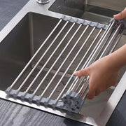 Kitchen Roll-Up Dish Drying Rack Foldable Drainer Over Sink 304-Stainless Steel(Large:47*37cm) V462-HG-166-03