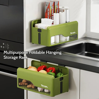 Foldable Hanging Storage Box No Drilling Required Wall-mounted Organizer (Green) V462-HG-182-01