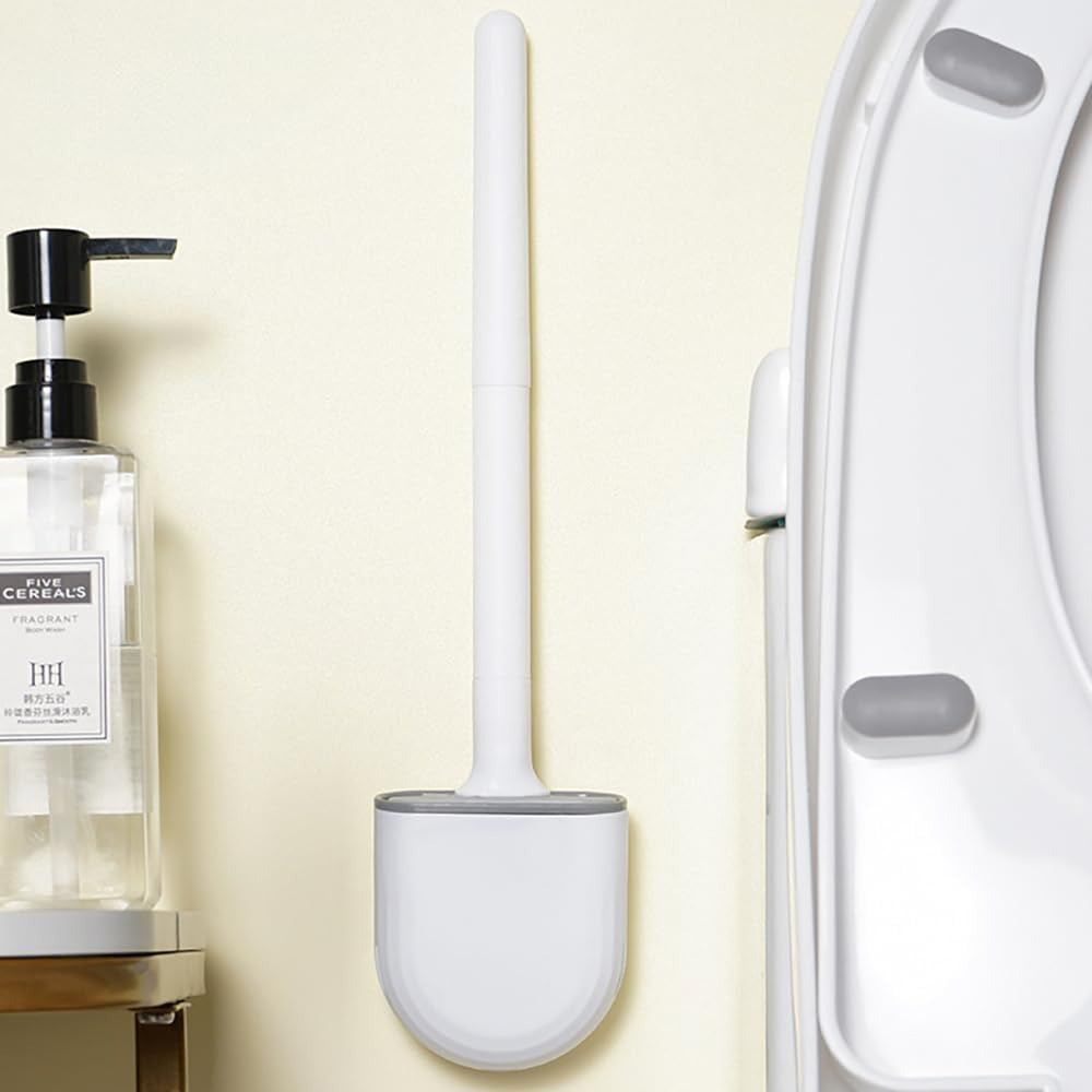 Silicone Flexible Head Deep Cleaning Toilet Brush with Wall Mount Holder V462-HG-183-01