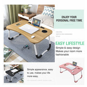 Foldable Desk Laptop Stand Table Bed Computer Study Adjustable Portable Cup Slot(White) V462-HG-82-04