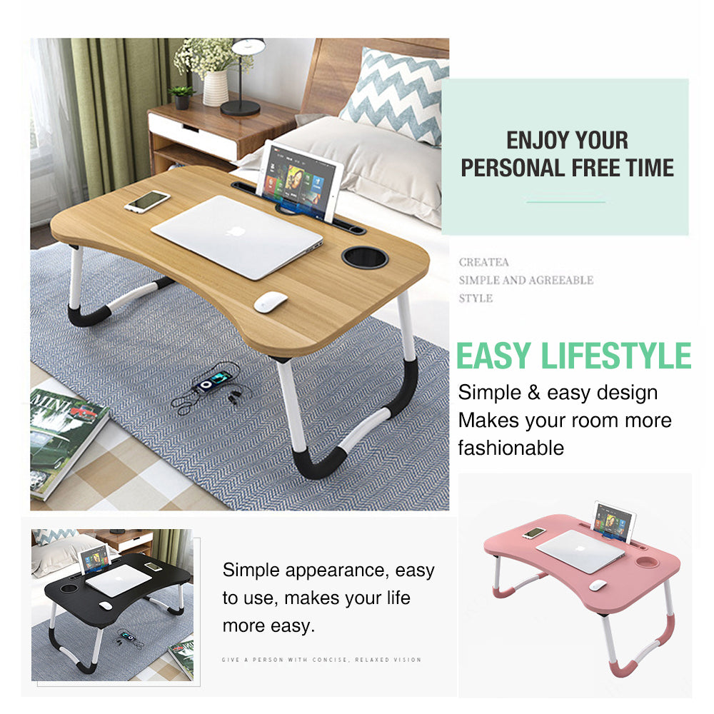 Foldable Desk Laptop Stand Table Bed Computer Study Adjustable Portable Cup Slot(White) V462-HG-82-04