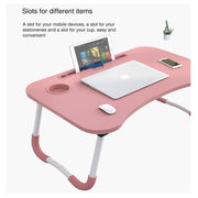 Foldable Desk Laptop Stand Table Bed Computer Study Adjustable Portable Cup Slot(White) V462-HG-82-04