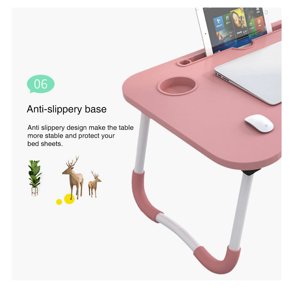 Foldable Desk Laptop Stand Table Bed Computer Study Adjustable Portable Cup Slot(White) V462-HG-82-04