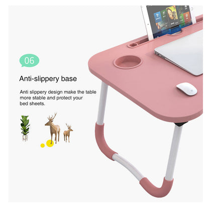 Foldable Desk Laptop Stand Table Bed Computer Study Adjustable Portable Cup Slot(White) V462-HG-82-04