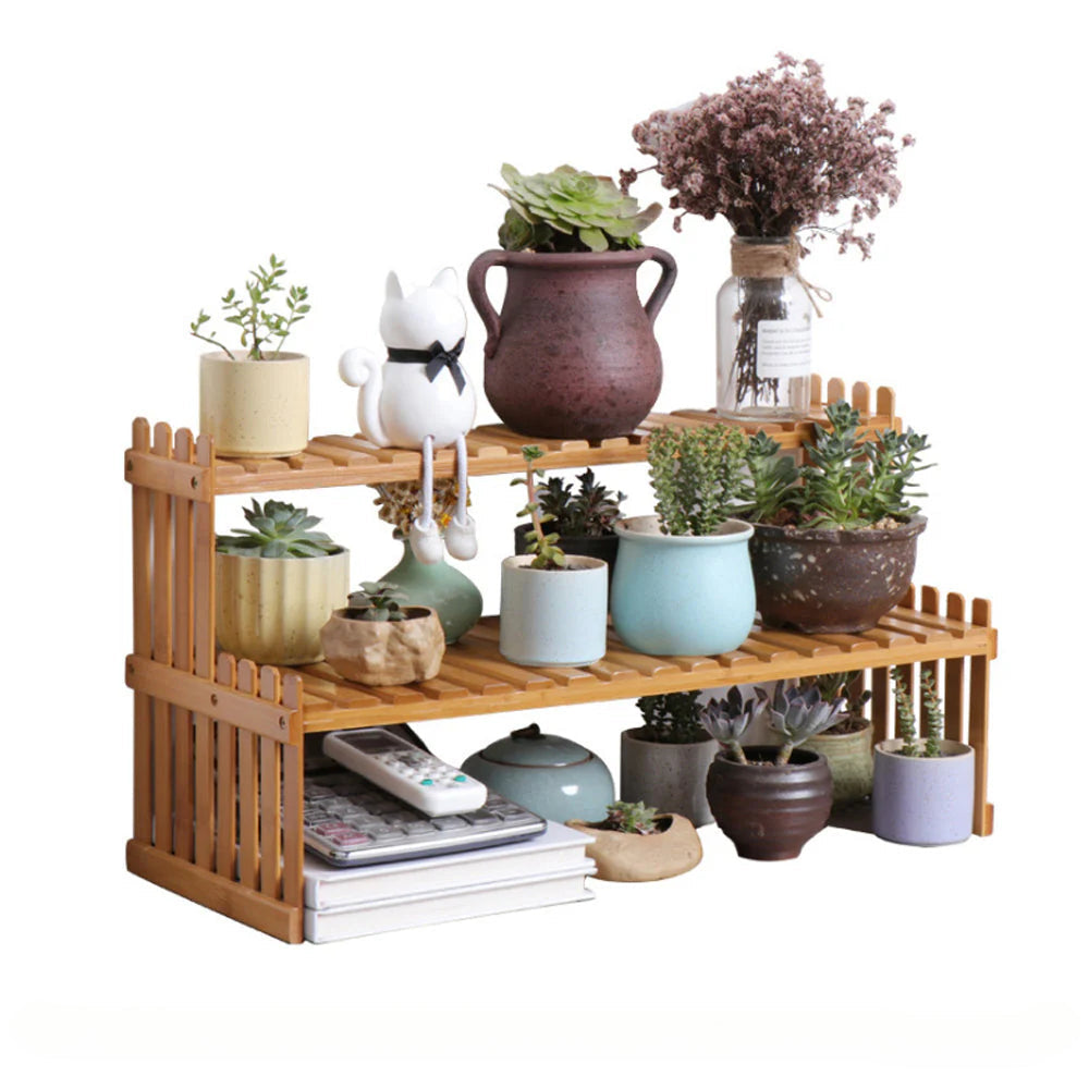 2 Tier Bamboo Plant Stand Shelves Flower Pot Rack Garden Indoor Outdoor Patio V462-HG-86-01