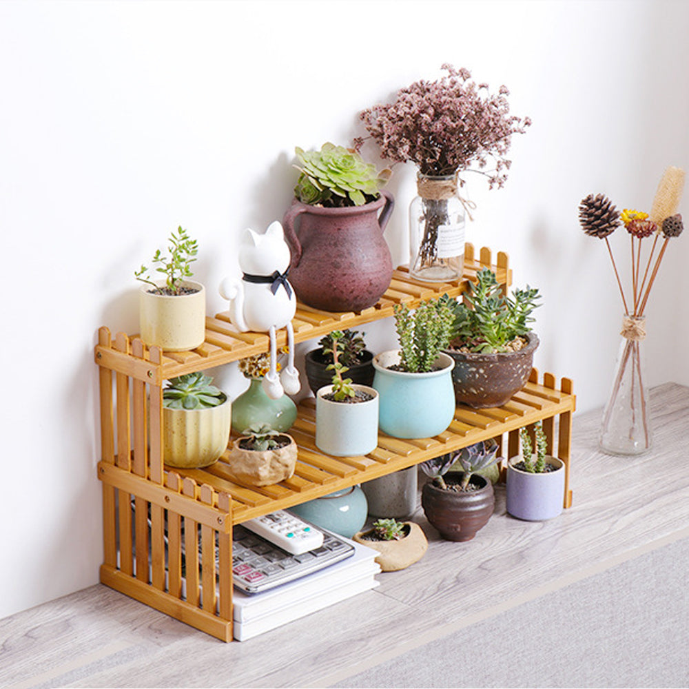 2 Tier Bamboo Plant Stand Shelves Flower Pot Rack Garden Indoor Outdoor Patio V462-HG-86-01