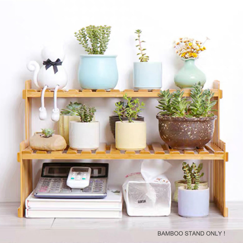 2 Tier Bamboo Plant Stand Shelves Flower Pot Rack Garden Indoor Outdoor Patio V462-HG-86-01