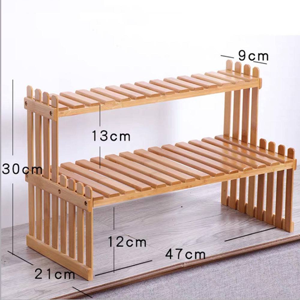 2 Tier Bamboo Plant Stand Shelves Flower Pot Rack Garden Indoor Outdoor Patio V462-HG-86-01