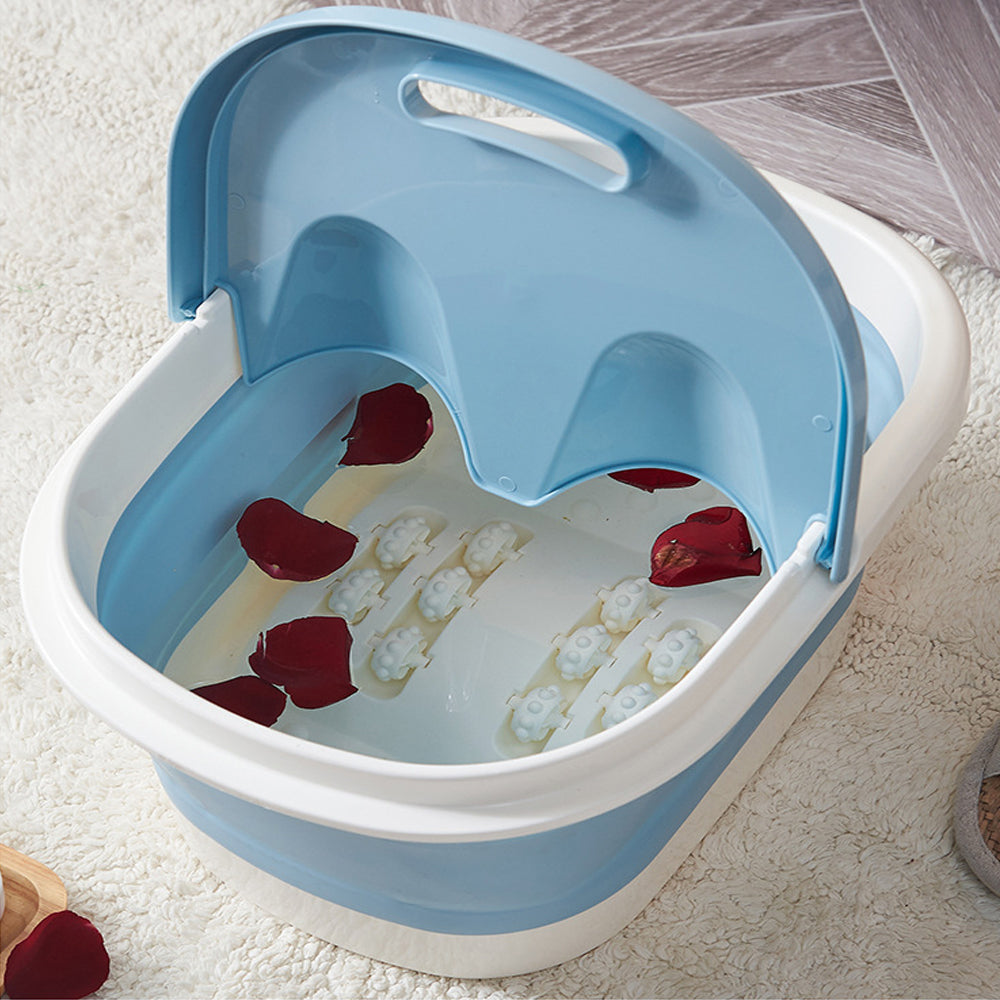 Foot Spa Water Pedicure Foldable Bucket Folding Massage Footbath Soaking Basin(Blue) V462-HG-88-01