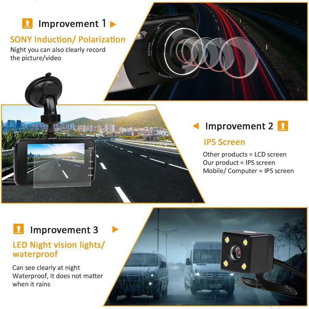 1080P Car Dash Camera Dual Front and Rear Video DVR Recorder Night Vision Kit V462-MD-102-01