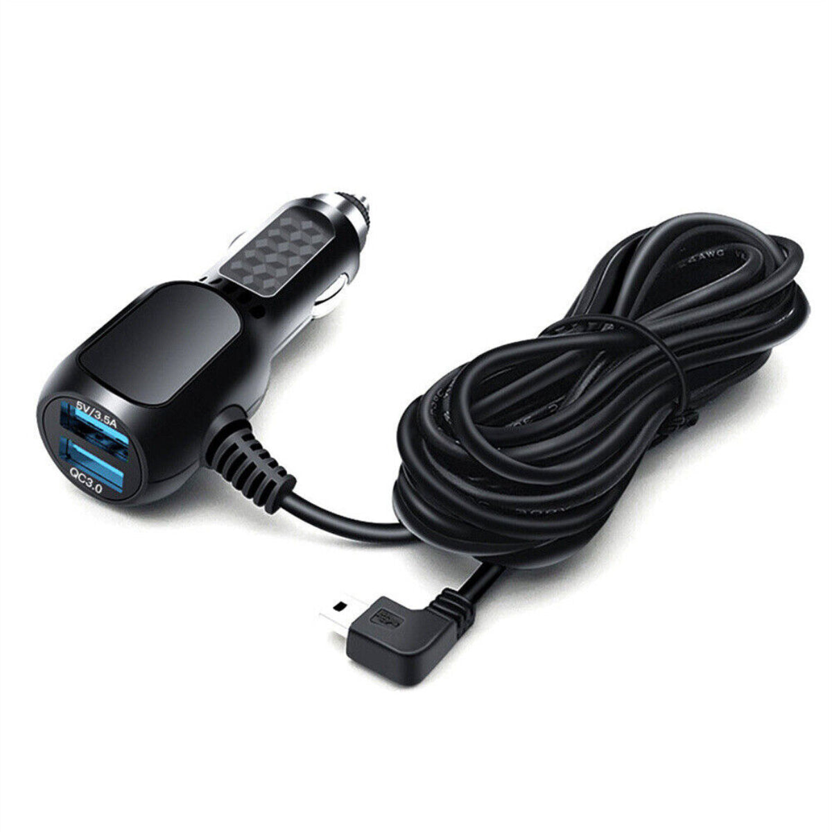 2 in 1 Dash Cam Car Charger Double USB 5V3.5A QC3.0 Fast 3.5M Cable V462-MD-152-01
