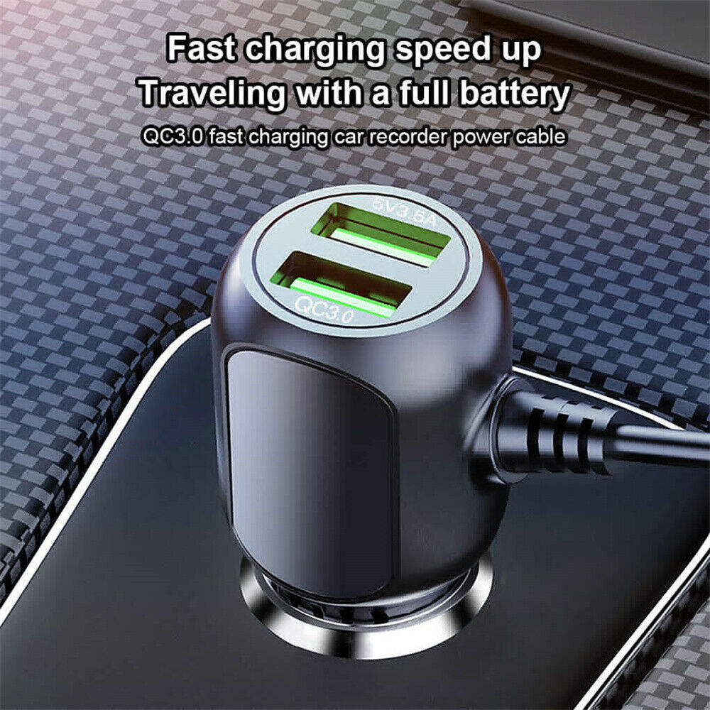 2 in 1 Dash Cam Car Charger Double USB 5V3.5A QC3.0 Fast 3.5M Cable V462-MD-152-01