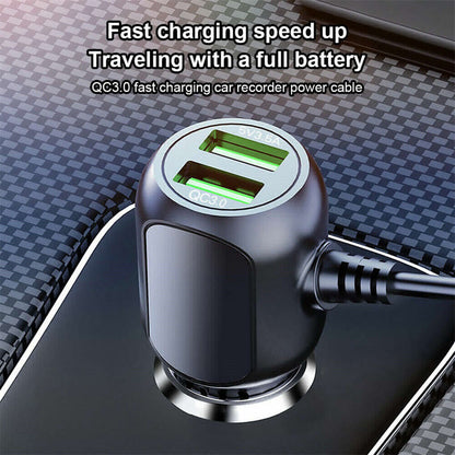 2 in 1 Dash Cam Car Charger Double USB 5V3.5A QC3.0 Fast 3.5M Cable V462-MD-152-01