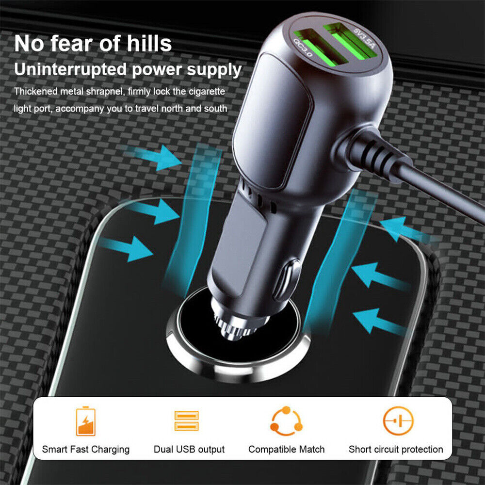 2 in 1 Dash Cam Car Charger Double USB 5V3.5A QC3.0 Fast 3.5M Cable V462-MD-152-01