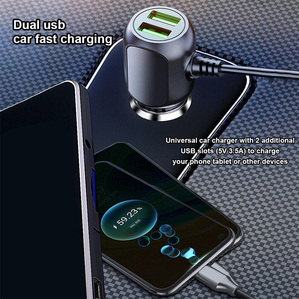 2 in 1 Dash Cam Car Charger Double USB 5V3.5A QC3.0 Fast 3.5M Cable V462-MD-152-01