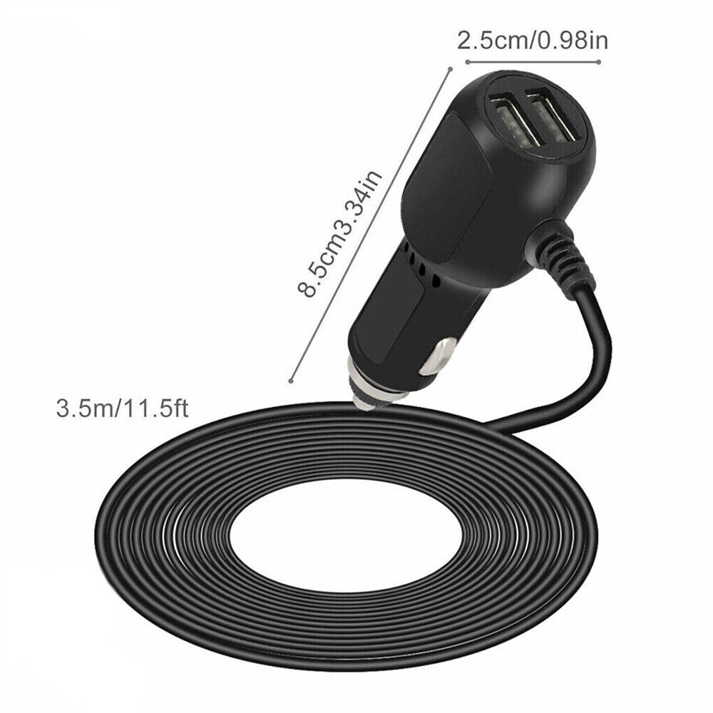2 in 1 Dash Cam Car Charger Double USB 5V3.5A QC3.0 Fast 3.5M Cable V462-MD-152-01