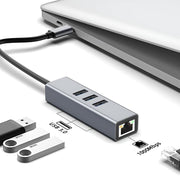 USB C to Ethernet Adapter with 1000Mbps Gigabit RJ45 and 3xUSB 3.0 Ports V462-MD-164-01