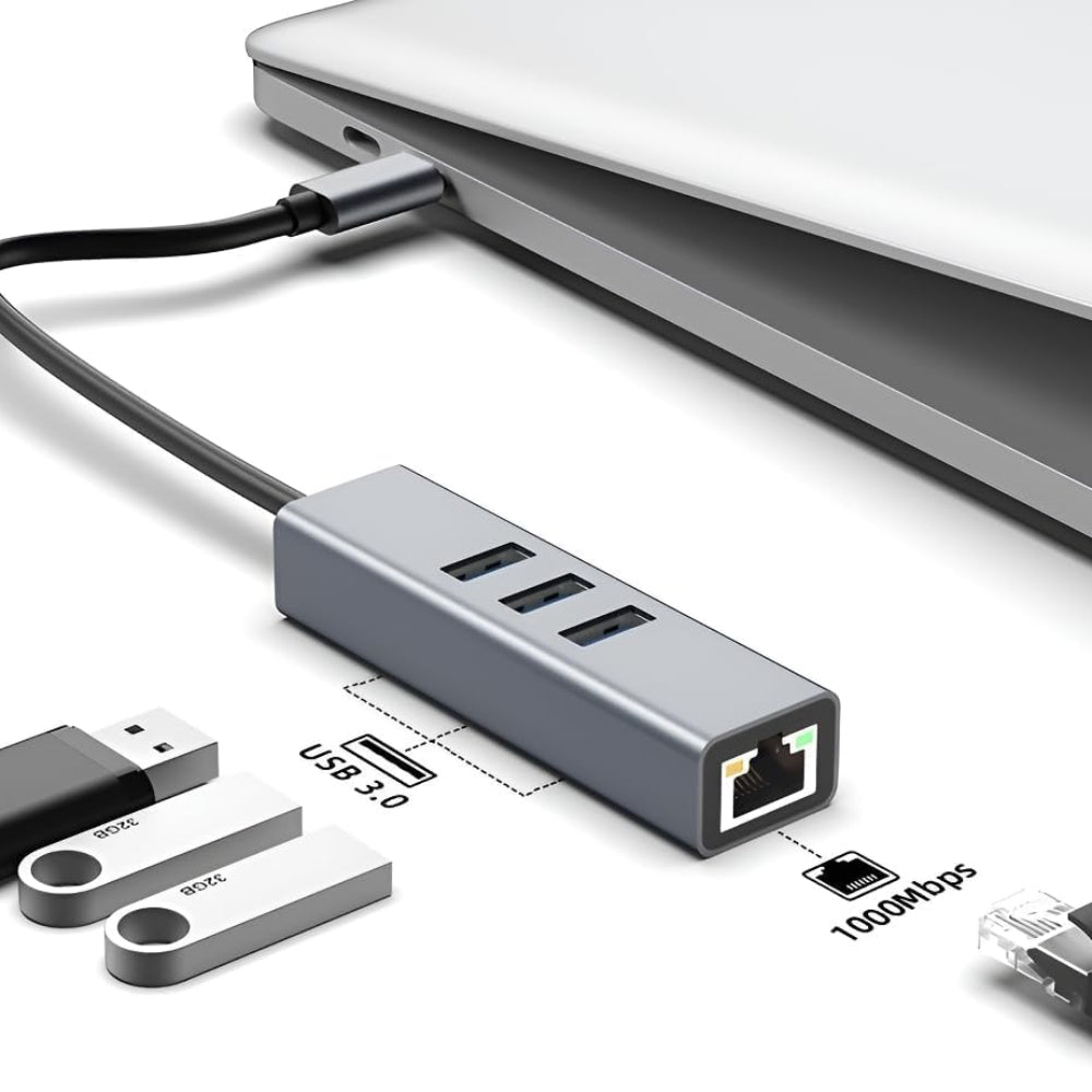 USB C to Ethernet Adapter with 1000Mbps Gigabit RJ45 and 3xUSB 3.0 Ports V462-MD-164-01
