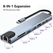 8in1 Hub USB-C To Type-C USB 3.0 4K HDMI RJ45 Ethernet SD TF OTG PD Port Adapter V462-MD-165-01