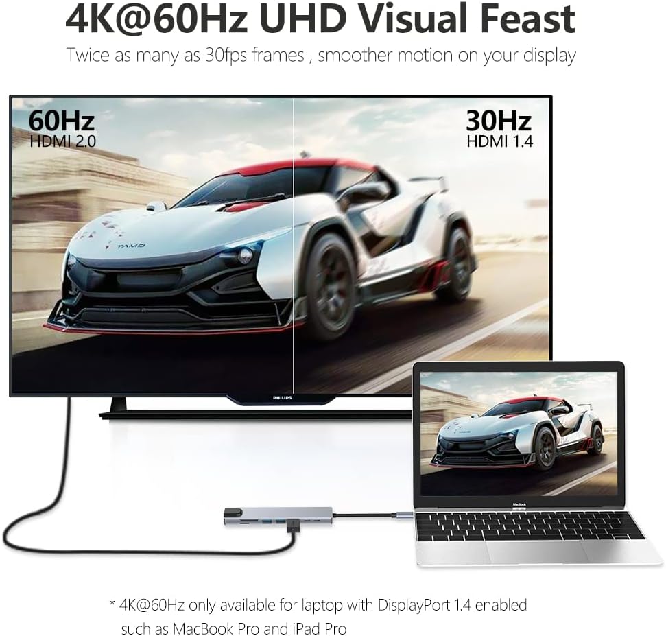 8in1 Hub USB-C To Type-C USB 3.0 4K HDMI RJ45 Ethernet SD TF OTG PD Port Adapter V462-MD-165-01