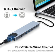 8in1 Hub USB-C To Type-C USB 3.0 4K HDMI RJ45 Ethernet SD TF OTG PD Port Adapter V462-MD-165-01
