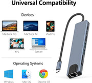 8in1 Hub USB-C To Type-C USB 3.0 4K HDMI RJ45 Ethernet SD TF OTG PD Port Adapter V462-MD-165-01