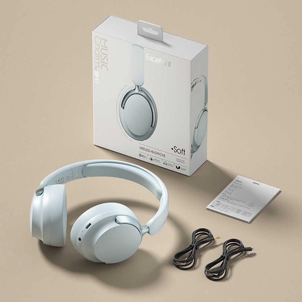 JR SY-T7 Bluetooth 5.4 Over-Ear Headset Wireless Headphones with Noise Cancelling Mic (Light Blue) V462-MD-177-03