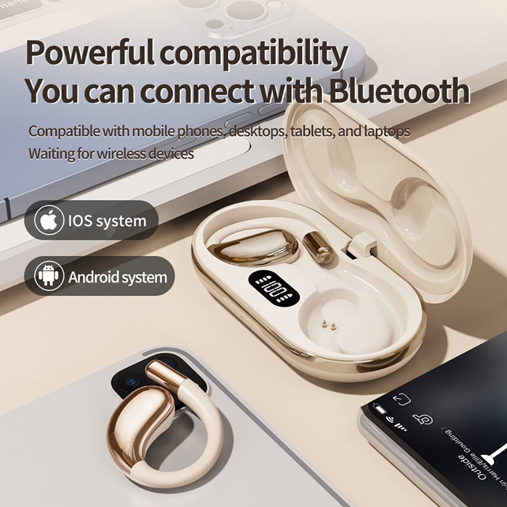 Wireless Earhook Sports Headphones Open-Ear Bluetooth 5.4 Sweat-Resistant Earphones (Beige)
