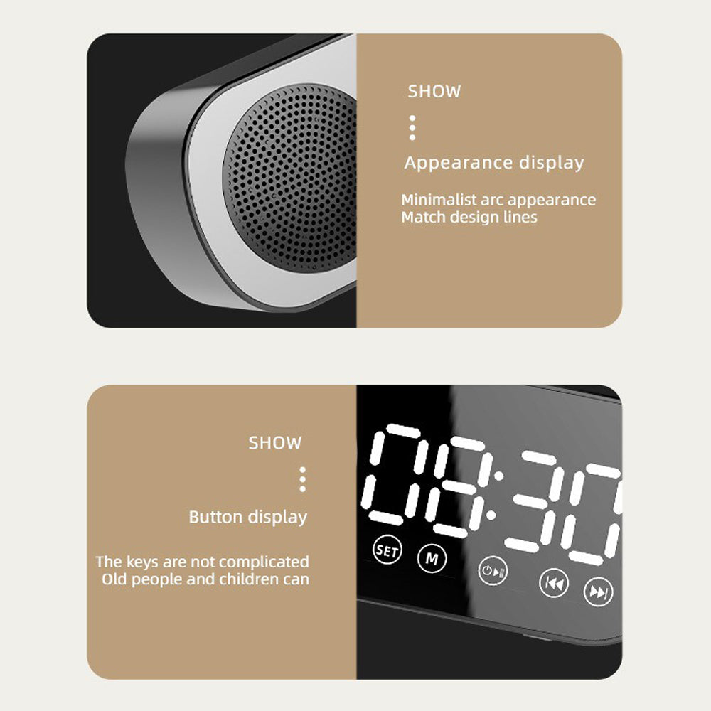 Wireless Bluetooth Speaker Alarm Clock Music Radio Player Timer Hands-Free Calling (Black) V462-MD-180-01