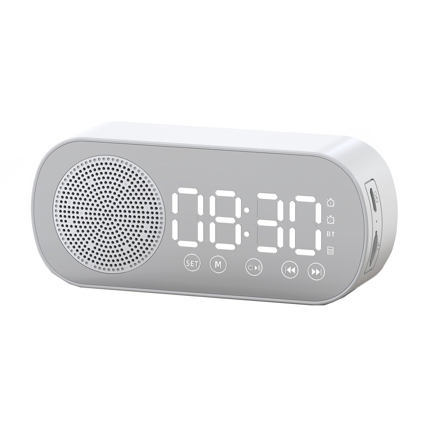 Wireless Bluetooth Speaker Alarm Clock Music Radio Player Timer Hands-Free Calling (White) V462-MD-180-02