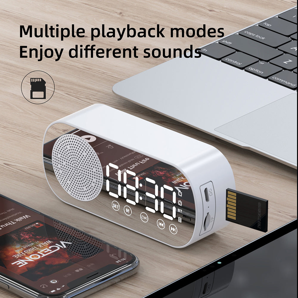 Wireless Bluetooth Speaker Alarm Clock Music Radio Player Timer Hands-Free Calling (White) V462-MD-180-02
