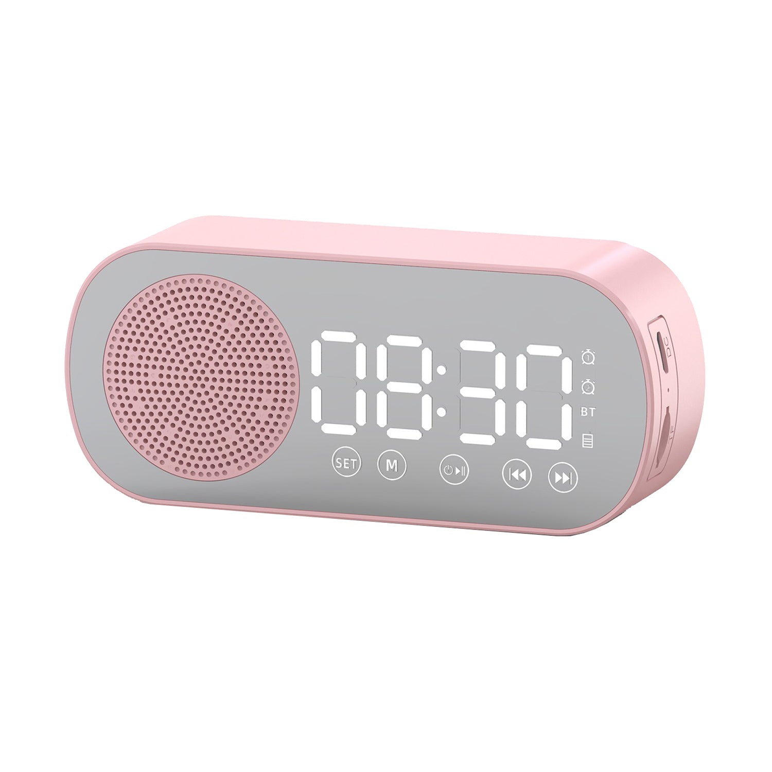 Wireless Bluetooth Speaker Alarm Clock Music Radio Player Timer Hands-Free Calling (Pink) V462-MD-180-03