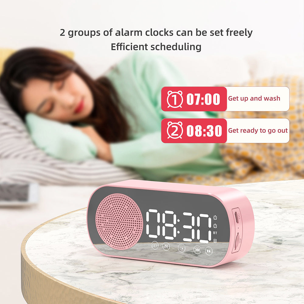 Wireless Bluetooth Speaker Alarm Clock Music Radio Player Timer Hands-Free Calling (Pink) V462-MD-180-03
