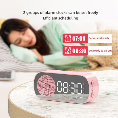 Wireless Bluetooth Speaker Alarm Clock Music Radio Player Timer Hands-Free Calling (Pink) V462-MD-180-03