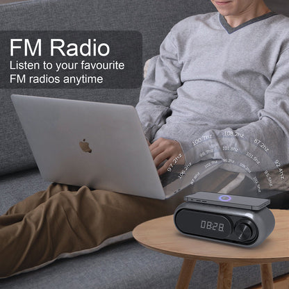 Bluetooth Speaker with 15W Wireless Charger Digital Alarm Clocks FM Radio Music Player (Grey) V462-MD-181-01