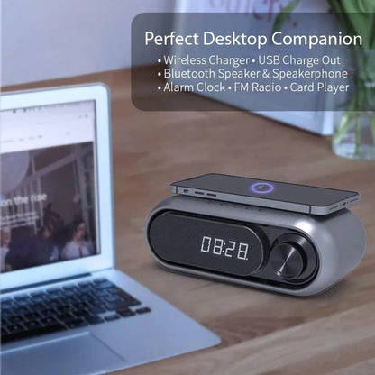 Bluetooth Speaker with 15W Wireless Charger Digital Alarm Clocks FM Radio Music Player (Grey) V462-MD-181-01