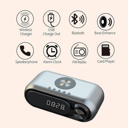 Bluetooth Speaker with 15W Wireless Charger Digital Alarm Clocks FM Radio Music Player (Grey) V462-MD-181-01